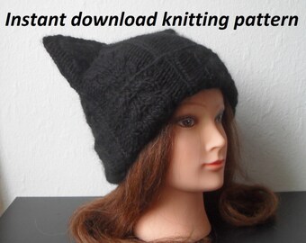 Instant Download knitting pattern IN ENGLISH - Cat ear hat knitting pattern - Women hat knitting pattern – Cat beanie knit pattern