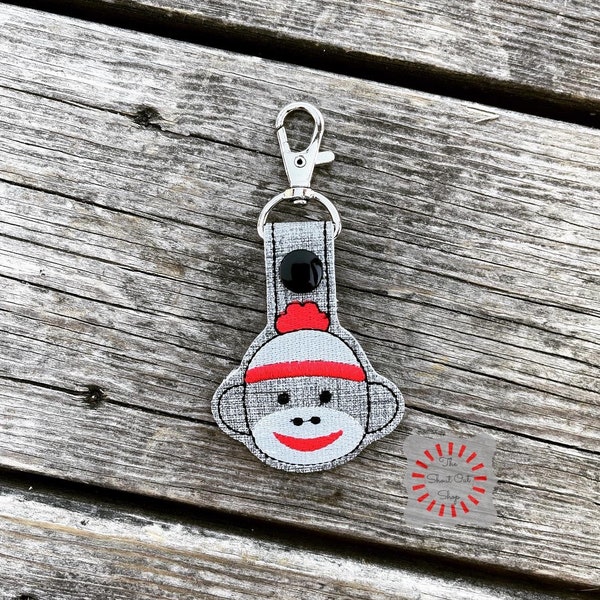 Gray Sock Monkey Keychain, Sock Monkey Key Chain, Sock Monkey Keyring, Sock Monkey Key Ring, Stuffed Animal Charm, Retro Sock Monkey