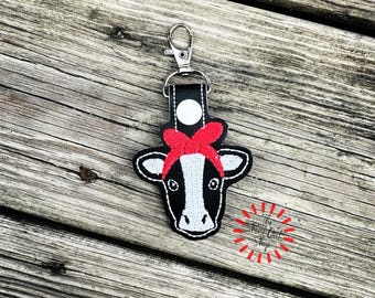 Cow Keychain, Cow Key Chain, Cow Keyring, Cow Keyfob, Cow With Bandana, Cow Charm, Animal Lover, Farm Animal, Dairy Cow, Heifer Key Ring, 4H
