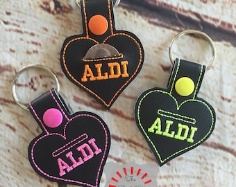 Aldi Keychain, Aldi Heart keychain, Aldi Keyfob, Aldi Snap Tab, Aldi Quarter Holder, Aldi Quarter Keychain, I love Aldi, Heart Aldi Keychain