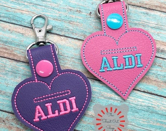 Aldi Keychain, Aldi Heart keychain, Aldi Keyfob, Aldi Snap Tab, Aldi Quarter Holder, Aldi Quarter Keychain, I love Aldi, Heart Aldi Keychain