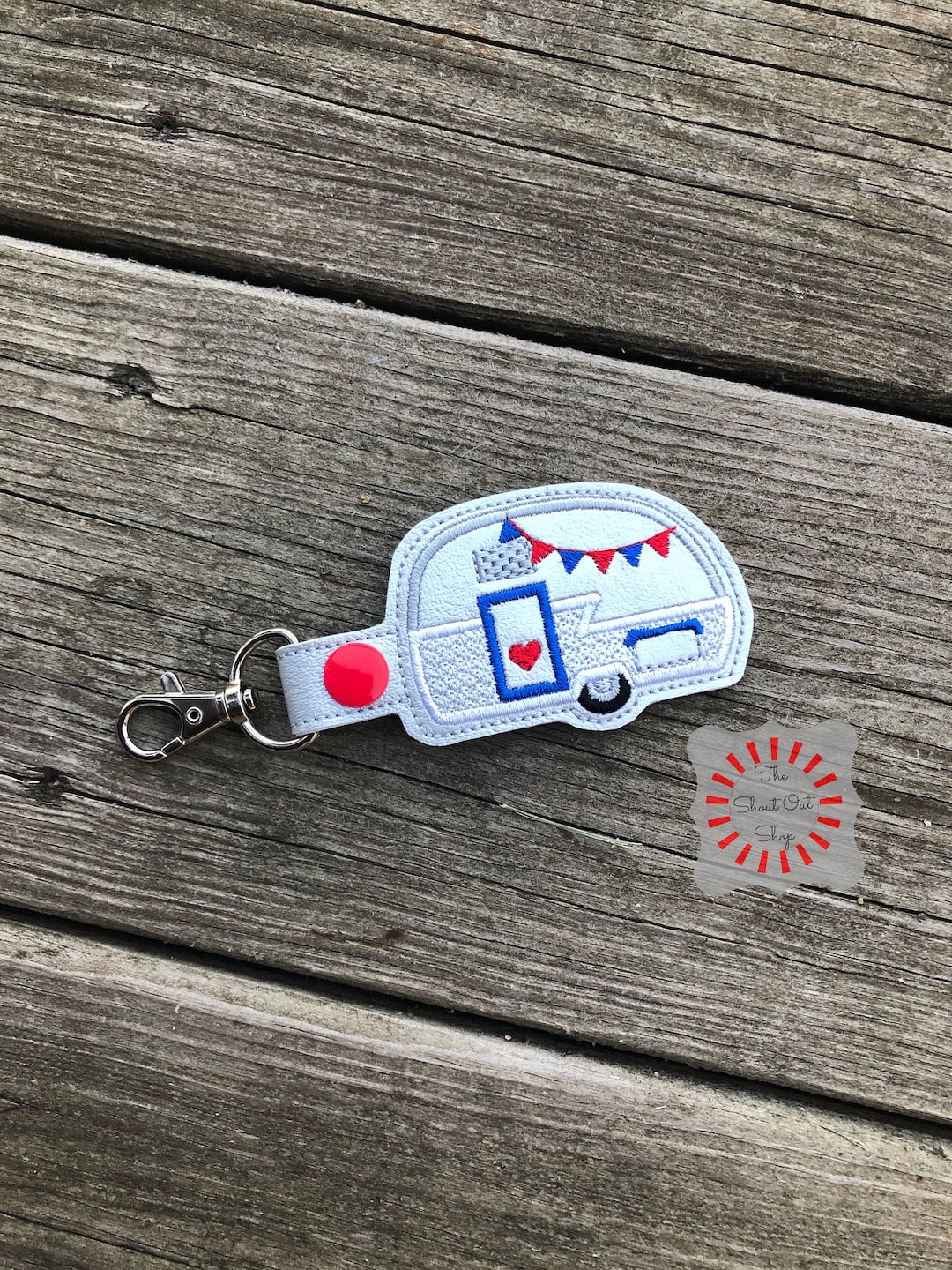 Camper Keychain, Camper Key Chain, USA Theme Camper Keyring, American