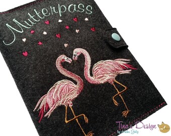 À partir de 18.95 Euro: Couverture du passeport de la mère feutre Flamingo Flamingos Broderie