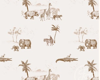 Français Terry Family Fabrics Vintage Jungle Jungle taupe