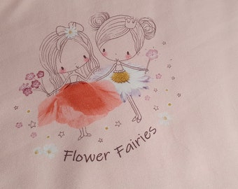 Hilco Jersey Stoff Panel Flower Pricess Blumenmädchen Feen Flower Fairies Streublumen, Margerite, Blumen, Floral rose rosa rot weiß