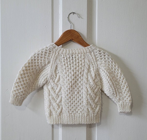 Baby Fisherman Hand Knit Cream Vintage Cardigan S… - image 2