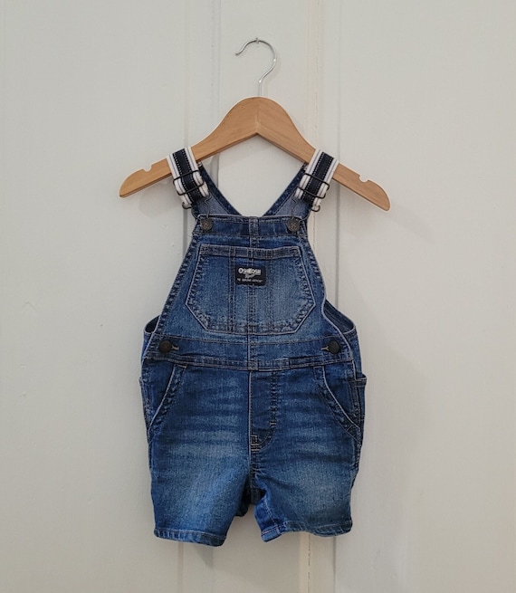 OSHKOSH Denim Blue Jean Short Overalls w/Stripe Ca