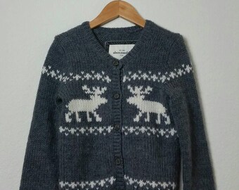Abercrombie kids Gray and  White Deer Print Cardigan Sweater- 5 years