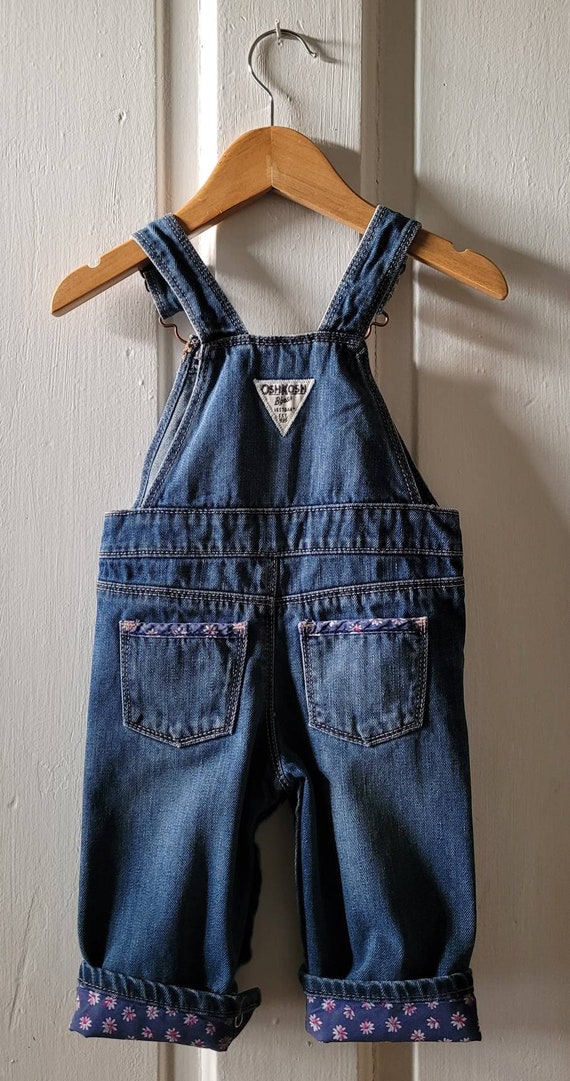 OSHKOSH Denim Blue Jean Overalls with Flower Trim… - image 2