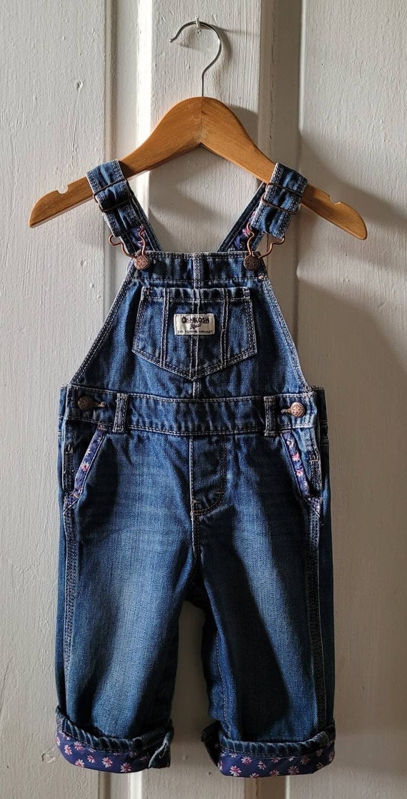 OSHKOSH Denim Blue Jean Overalls with Flower Trim… - image 1