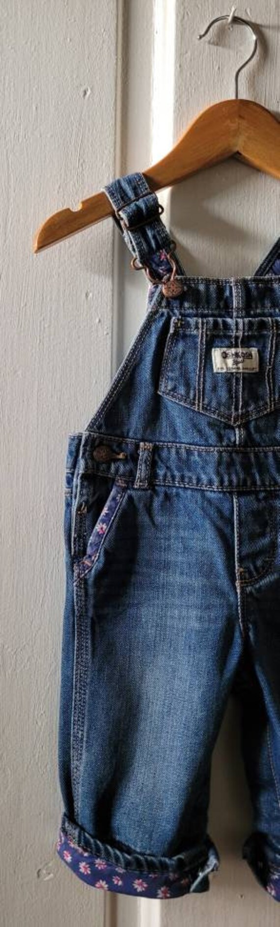 OSHKOSH Denim Blue Jean Overalls with Flower Trim… - image 3