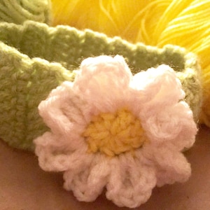 Crocheted, Baby Boho, Hand Knit, Daisy Floral Headband, Music Festival Style, Made to Order image 1