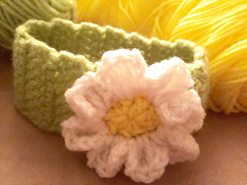 Crocheted, Baby Boho, Hand Knit, Daisy Floral Headband, Music Festival Style, Made to Order image 1