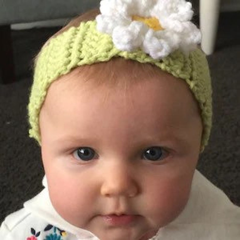 Crocheted, Baby Boho, Hand Knit, Daisy Floral Headband, Music Festival Style, Made to Order image 2
