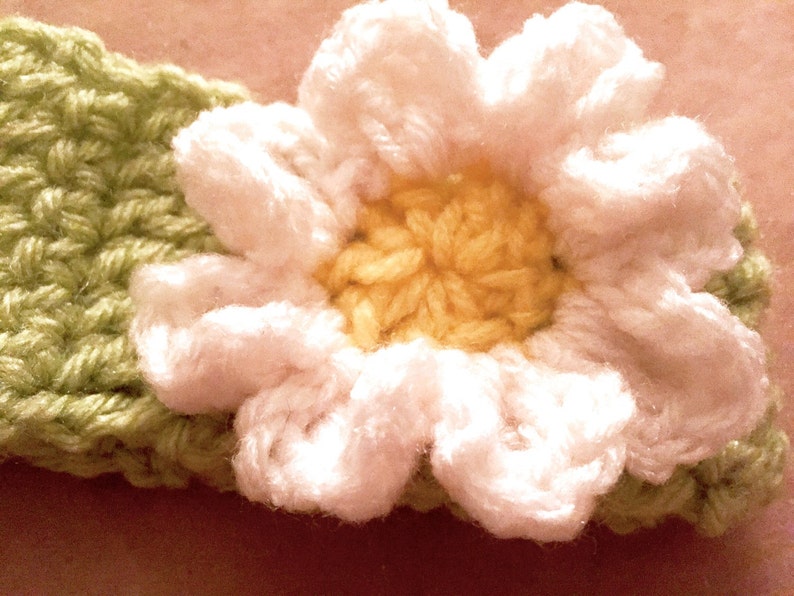 Crocheted, Baby Boho, Hand Knit, Daisy Floral Headband, Music Festival Style, Made to Order image 3