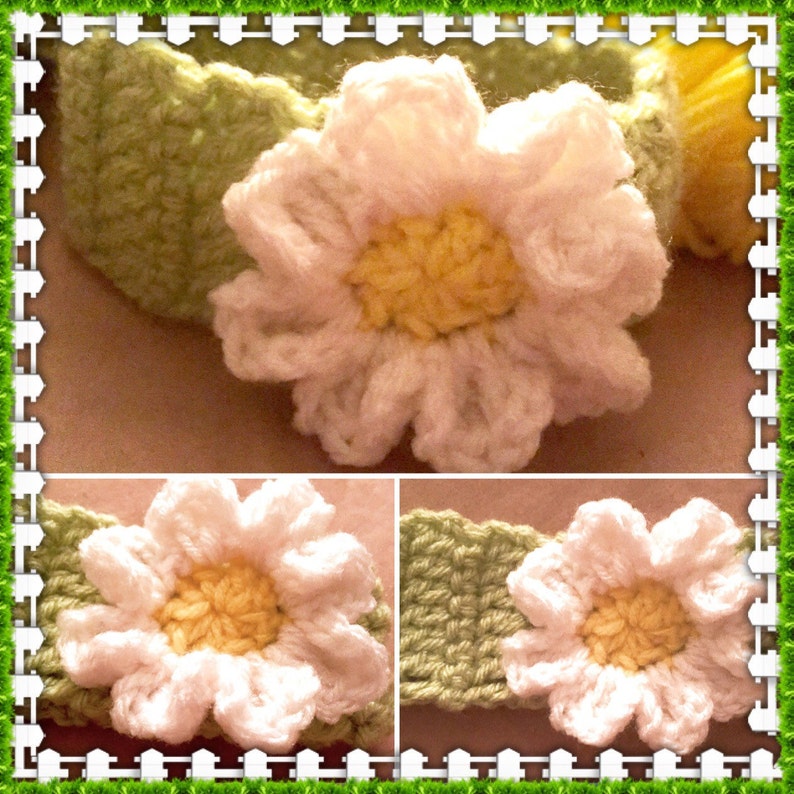 Crocheted, Baby Boho, Hand Knit, Daisy Floral Headband, Music Festival Style, Made to Order image 4