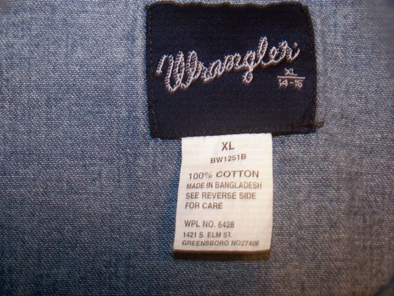 Vtg 80's WRANGLER DENIM/Blue Jean Shirt, White Mo… - image 5