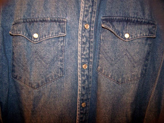 Vtg 80's WRANGLER DENIM/Blue Jean Shirt, White Mo… - image 2
