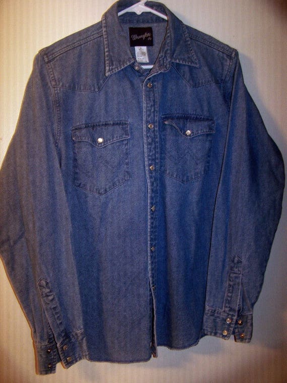Vtg 80's WRANGLER DENIM/Blue Jean Shirt, White Mo… - image 1