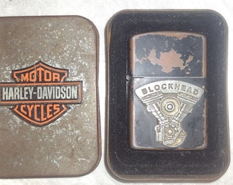 Encendedor Zippo Harley-Davidson vintage: Blockhead, lata original - ¡Sin usar! ¡Un hallazgo excepcional!