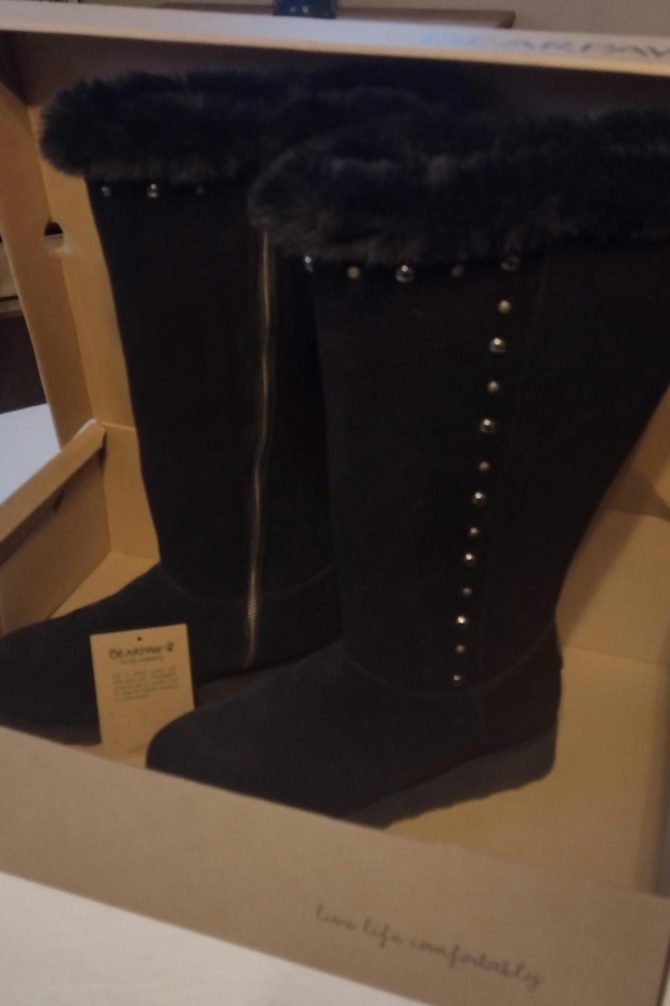 BEARPAW BLACK Suede Winter BOOTS, Shearling Lined, 14", Full Side Zip, 9M/B, Brand New in Box! Never Been Worn!