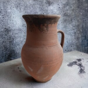 Ukrainian Pottery Old Clay Jug, Vintage Rustic Primitive Jug