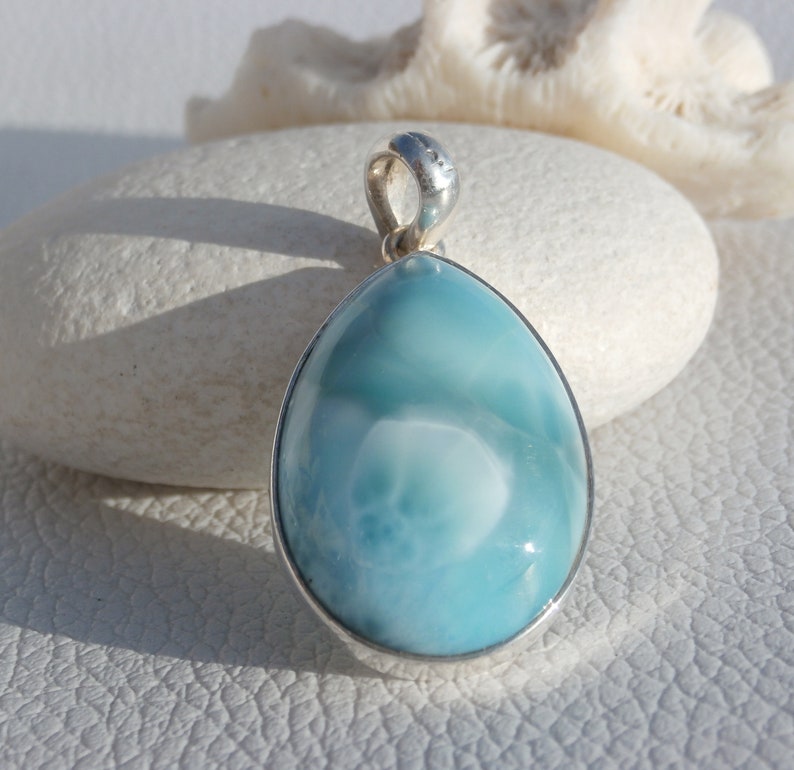 Larimar Stone Pendant In Sterling Silver 925 Larimar Stone Handmde Jewelry