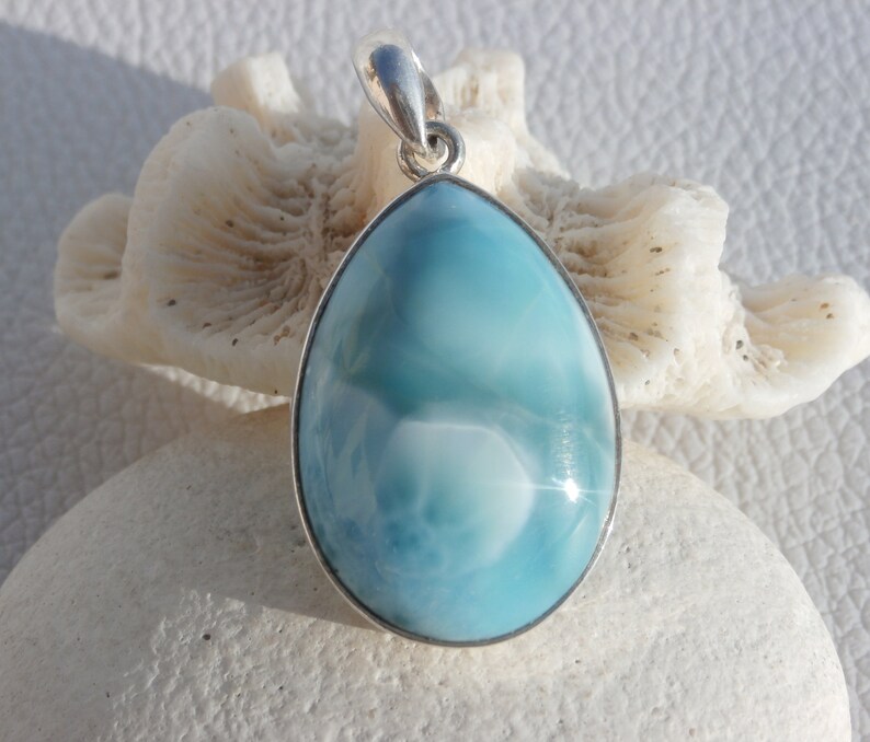 Larimar Stone Pendant In Sterling Silver 925 Larimar Stone Handmde Jewelry