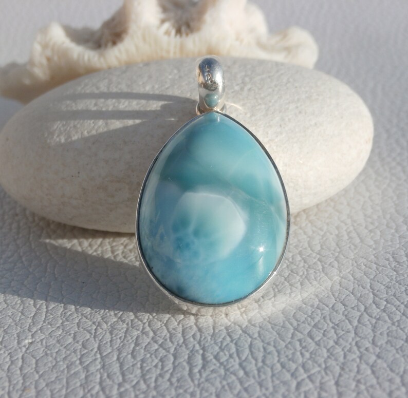 Larimar Stone Pendant In Sterling Silver 925 Larimar Stone Handmde Jewelry