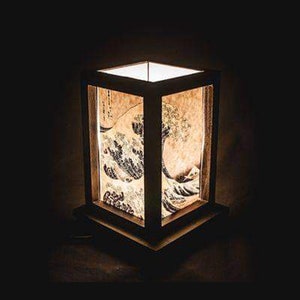 LAMPADA giapponese in legno Onda di Kanagawa. Lampada Lanterna Artigianale Zen