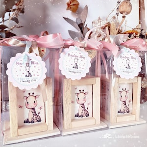 Giraffe Baptism Favors. Handcrafted wooden lanterns. Customizable favors. Baby Girl Birth and First Birthday Favors