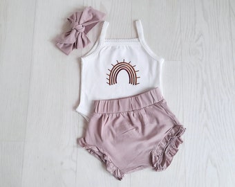 Baby Clothes Summer Outfit Baby Bloomers Baby Outfit Baby Girls Outfit  Summer Baby Cute Baby Set Baby Short Set Brown Rainbow Baby Shower