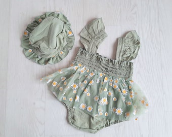Baby Clothes Summer Outfit Baby Tutu Daisy Baby Outfit Baby Girls Outfit  Summer Baby Green Cute Baby Set Baby Short Set Baby Gift