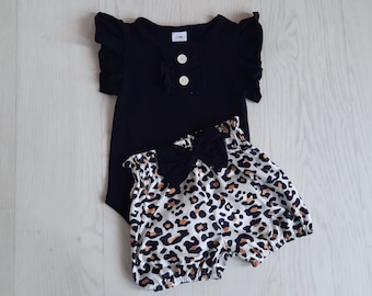 Baby Clothes Summer Outfit Baby Bloomers Baby Outfit Baby Girls Outfit  Summer Baby Cute Baby Set Baby Short Set Black Leopard Baby Shower