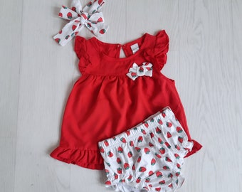 Baby Clothes Summer Outfit Baby Bloomers Baby Outfit Baby Girls Outfit  Summer Baby Red Strawberry Cute Baby Set Headband