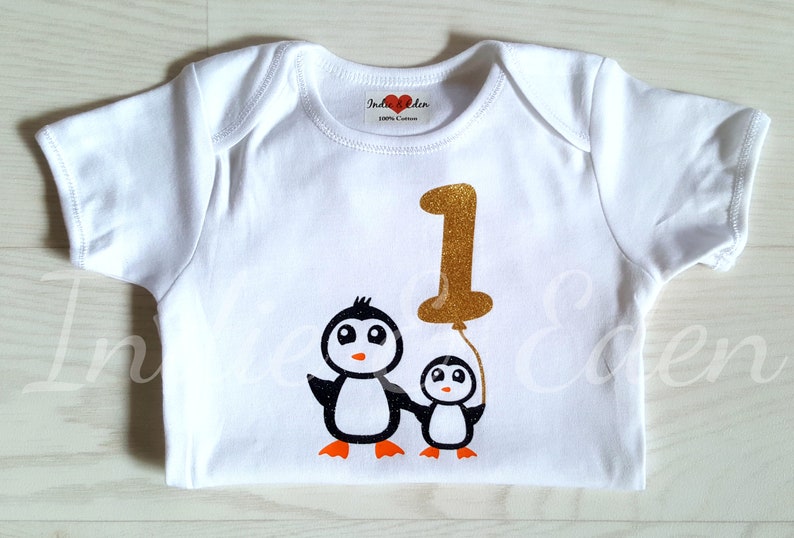 Baby Birthday Outfit Penguin 1st Vest Gold Girls Baby One Baby Grow Babygrow Cake Smash Photo Prop