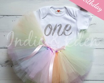 Girls Tutu - 1st Birthday Girl - Birthday Tutu - Baby Tutu Outfit - Baby Girls Tutu - Baby Tutu Birthday - Personalised - Rainbow Tutu