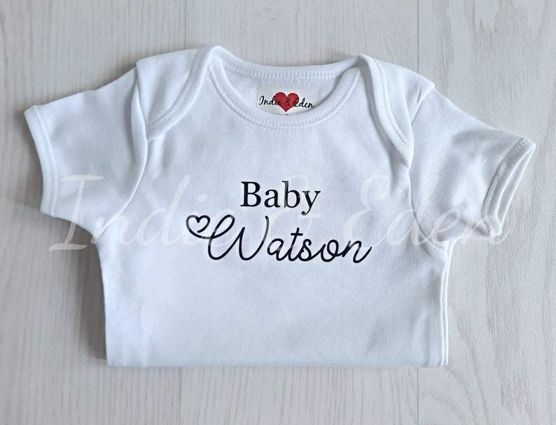 New Baby Gift Personalised Baby Newborn Gift Baby Bodysuit Birthday Baby Outfit Baby Shower Personalised Baby Sleepsuit Surname image 1