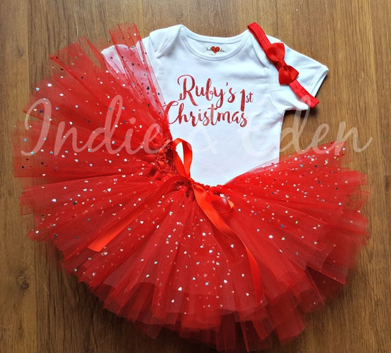 Girls My 1st Christmas Santa Baby Outfit Tutu Skirt Vest /& Bow Photo Shoot Red