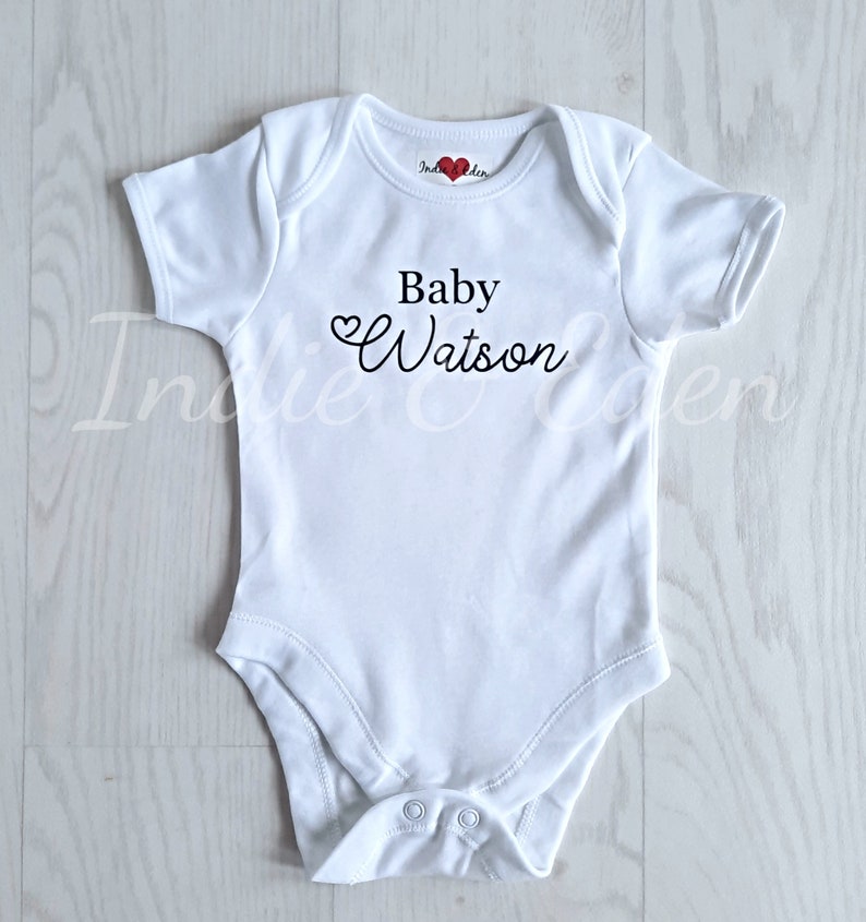 New Baby Gift Personalised Baby Newborn Gift Baby Bodysuit Birthday Baby Outfit Baby Shower Personalised Baby Sleepsuit Surname image 2