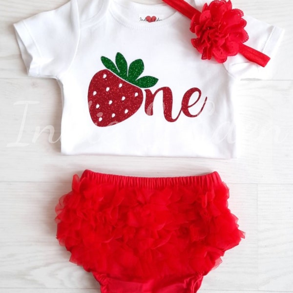 Girls Tutu - 1st Birthday Girl - Baby Bloomers - Baby Outfit - Baby Girls Outfit - Summer Baby - Strawberry Baby - 1st Birthday - One