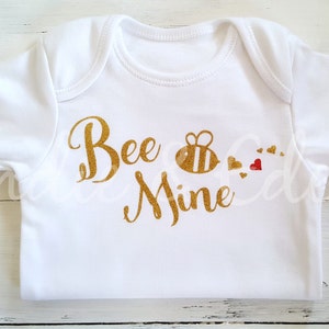 Girls Bodysuit 1st Valentine Valentine Bodysuit Valentine Baby Outfit Bee Mine Valentine Baby Valentine Outfit Gift Baby image 1