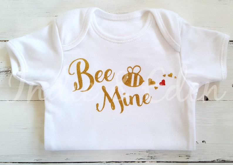 Girls Bodysuit 1st Valentine Valentine Bodysuit Valentine Baby Outfit Bee Mine Valentine Baby Valentine Outfit Gift Baby image 1