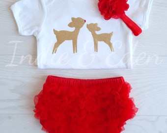 Girls Tutu - 1st Christmas - Baby Christmas Outfit - Baby Bloomers - Baby Girls - Baby Deer - Tutu - Christmas Baby - Baby Outfit - Vintage
