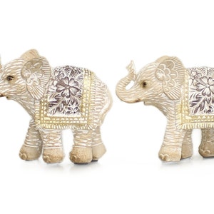 Set mit 2 geschnitzten Harz-Elefantenverzierungen für das Zuhause - verpacktes Geschenk - Tierverzierungen für das Haus - Elefantenstatue - je 10 x 9 cm