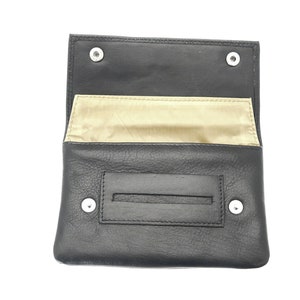 Étui en cuir noir souple de qualité supérieure, fait à la main, pochette à tabac à rouler, organisateur avec compartiment pour papier à cigarettes 50g