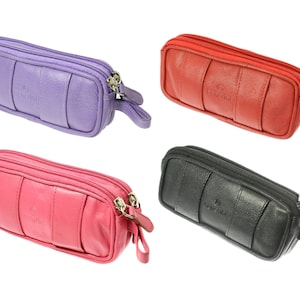 Soft Black Red Purple Pink Goat Leather Double Spectacle Glasses Case with Belt Loops for Unisex