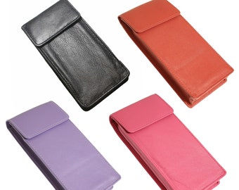 Zwart Rood Paars Roze / Leren brillenkoker / Slanke brillenkoker / Zachte brillenkoker / Brillenkoker voor dames / Leren brillenkoker