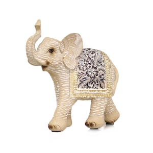 Große geschnitzte Elefant-Verzierung aus Harz für zu Hause - 19 x 21 cm - Geschenk verpackt - Tierornamente für zu Hause - Elefant Statue Figur