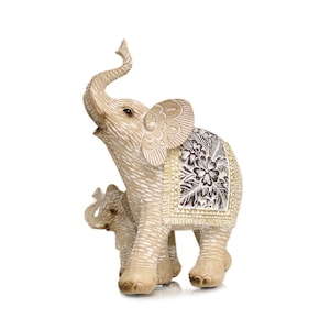 Elefant mit Baby Elefant geschnitzte Elefant Verzierungen für Zuhause - Boxed Geschenk - 19 x 16 cm - Tierverzierungen für die Wohnung
